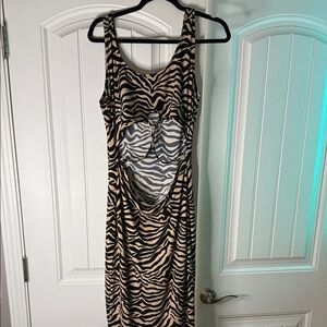 J for Justify Beige and Black Zebra Print Cutout Dress